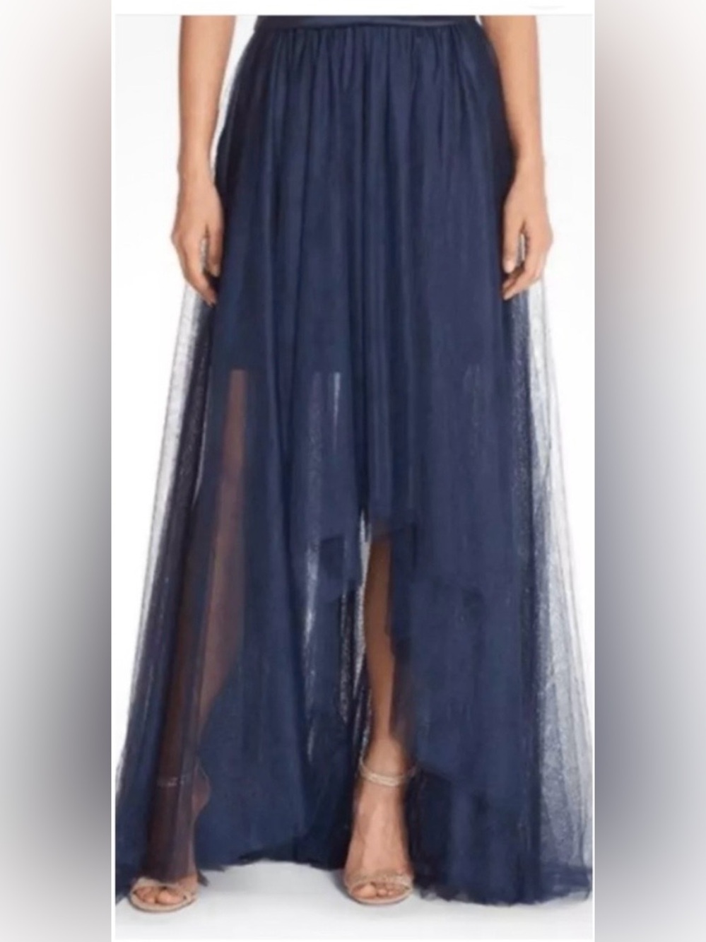 Monique Lhuillier Bridesmaid Navy High-Low Tulle Wrap Skirt